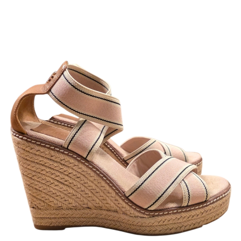 Tory Burch Frieda Pinkton Striped Espadrilles Size 7.5